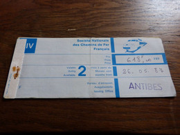 Ticket Train SNCF 1987 Antibes Bruxelles Nord - Non Classificati