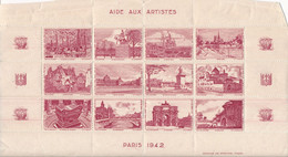 FRANCE - Vignettes "Aide Aux Artistes" Paris 1942 - Bloc Avec Adhérences Au Dos (BP) - Tourism (Labels)
