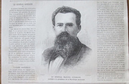 Gravure 1880  Manuel GONZALEz   Candidat à La Présidence Du MEXIQUE - México