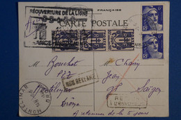 Q10 FRANCE  CARTE 1946 LIAISON AERIENNE MONTELIMAR POUR SAIGON+ BANDE ET PAIRE DE T.P + AFFRANCH.INTERESSANT - 1927-1959 Brieven & Documenten