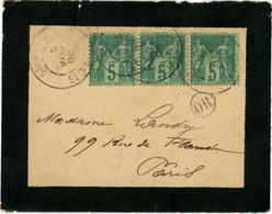 Promo 5 Mars 1896 Sevran Pour Paris Sage N 75 ,varieté De Piquage Rare Timbre Plus Petit Et Carré,cachet OR - 1877-1920: Semi-Moderne