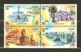 Egypt - 1987 - ( Tourism Year - Sphinx, Alexandria, St. Catherine’s Monastery, Sinai & Luxor ) - Block Of 4 - MNH (**) - Egittologia