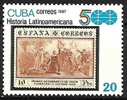 Cuba - MNH ** 1987 : History Of Latin America : Stamp On Stamp : Primer Desembarco De Colon - Indiens D'Amérique