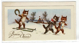 CARTE VOEUX ET BONNE ANNEE- Chats Qui Descendent En Ski, Fer A Cheval. - New Year