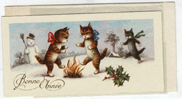 CARTE VOEUX ET BONNE ANNEE- Chats Dansent Autour Du Feu, Bonhomme De Neige. - New Year