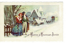 CARTE VOEUX ET BONNE ANNEE- Couple, Village Et Carrosse - 1955- - New Year