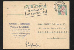 Entier CP N° 1233-CP1  V. LABBE Montpellier Le 6/9/1962 Flamme "Visitez La Grotte- Merveilleuse- Des Demoiselles  B/TB - Standard Postcards & Stamped On Demand (before 1995)