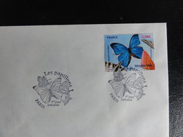 Papillon Morpho Bleu - Oblitération 1er Jour 03/09/2010-Paris -sur Lettre Non Circulée - Bolli Commemorativi