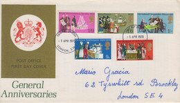 Enveloppe  FDC   1er  Jour   GRANDE  BRETAGNE   Commémoratifs   1970 - 1952-1971 Pre-Decimal Issues