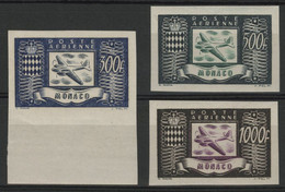 MONACO POSTE AERIENNE N° 42 à 44 Cote 270 € NON DENTELES Neufs ** (MNH). Avion Et Armoiries. - Luchtpost