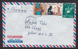 UAR Egypt: Airmail Cover To Germany, 3 Stamps, Map, Lion, Building, Censored, Censor Cancel (roughly Opened) - Brieven En Documenten