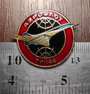 Airplane Tupolev Tu-144 Soviet Union Metal Badge Pin USSR Aviation Avia Aluminium AEROFLOT - Avions