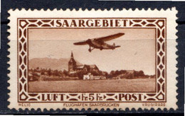 SARRE - (Occupation Française) - 1932 - P.A. - N° 4 - 5 F. Brun - (Aéroport De Sarrebruck Et église Saint-Arnual) - Poste Aérienne