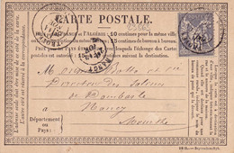 23863# SAGE N°66 CARTE PRECURSEUR Obl TROYES 1876 T17 AUBE CHAMPAGNE Pour NANCY MEURTHE MOSELLE - Vorläufer