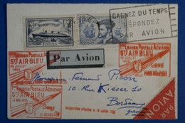 C FRANCE BELLE LETTRE RARE 1935  AIR BLEU 1ERE LIAISON  PARIS POUR  BORDEAUX + AFFRANCHISSEMENT PLAISANT - 1927-1959 Cartas & Documentos