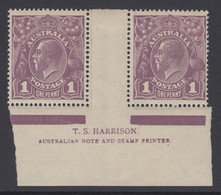 Australia, BW 76(4)z, MHR T.S. Harrison Imprint Pair With RA Joined - Ungebraucht