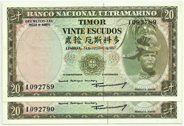 TIMOR - 2 X 20 ESCUDOS - 24.10.1967 - P 26 - Unc. - Sign. 7 - 7 Digits - REGULO D. ALEIXO - PORTUGAL - Timor
