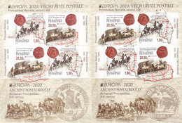 ROMANIA EUROPA CEPT - 2020 - Ancient Postal Routes -- M/S -Block,I +II, -with 4 Val (2 Sets) MNH**,EXTRA PRICE! - Hojas Completas