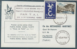 Première Liaison Aérienne Directe France Polynésie Française Par T.A.I. 28 Septembre 1958  YT 1150 + 1174 Avion - 1960-.... Storia Postale