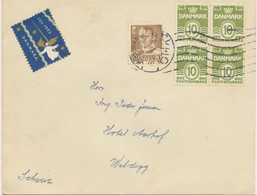 DÄNEMARK 1952, Wellenlinien 10 Ö (Viererblock) Zusammen Mit König Frederik IX 20 Ö Kab.-Brief Mit JUL-Marke 1952 - Storia Postale