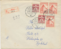 DÄNEMARK 1954, 30 Ö (3 X) 1000 Jahre Königreich Dänemark Mit Zusatzfrankatur Auf Pra.-R-Brief Von „SKIVE“ Nach HALLE A/d - Storia Postale