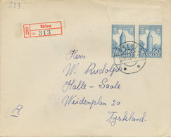 DÄNEMARK 1955, 60 Ö (2 X) 1000 Jahre Königreich Dänemark Kab.-R-Brief Von „SKIVE“ Nach HALLE A/d SAALE, DDR - Lettres & Documents