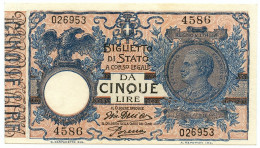 5 LIRE BIGLIETTO DI STATO VITTORIO EMANUELE III FLOREALE 14/10/1917 SUP+ - Andere