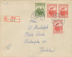 DÄNEMARK 1955, 1000 Jahre Königreich Dänemark 10 Ö Und 30 Ö (3x) Kab.-R-Brief Von „SKIVE“ Nach HALLE A/d SAALE, DDR - Covers & Documents