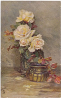CPA; CARTE En RELIEF: Roses En Vase  OILETTE Signé - Autres