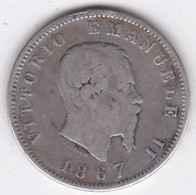 1 Lira Stemma 1867 M Milano , Vittorio Emanuele II , En Argent - 1861-1878 : Victor Emmanuel II.