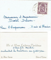 Carte De Visite Autographe De M. Et Mme Leclercq-Deridoux, Rue Ferrer, Bois-d'Haine (janvier 1947) - Visiting Cards