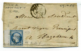 Napoléon YT N°14 Grand Bord De Feuille Sur Lettre De LILLE / 1855 - 1849-1876: Classic Period