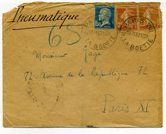 PNEUMATIQUE / PARIS VIII Rue De La Boetie / 1931 / Aff Pasteur+semeuse / Pour PARIS XI / Tarif 2.00frs - 1921-1960: Période Moderne