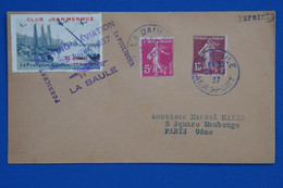 C FRANCE BELLE LETTRE RARE  1937 MEETING AERIEN LA BAULE POUR PARIS+VIGNETTE+ AFFRANCHISSEMENT PLAISANT - 1927-1959 Covers & Documents