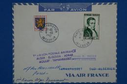 Q17 FRANCE BELLE LETTRE RARE 1952 PREMIERE LIAISON POSTALE ALGER TAMANRASSET PARIS + AIR FRANCE+ AFFRANCH PLAISANT - 1927-1959 Cartas & Documentos