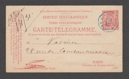 Carte Télégramme, Type Sage 50c Rose Carminé - Pneumatische Post