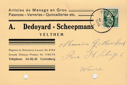 Velthem ,( Herent ),carte Publicité , A.Dedoyard - Scheepmans ,article Ménage, Faience, Verrerie ,quincaillerie - Herent