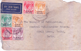 MALAYA , BRITISH MILITARY ADMINISTRATION : AIRMAIL COVER : YEAR 1947 : SENT TO INDIA : USE OF DIFFERENT VALUE STAMPS - Malaya (British Military Administration)