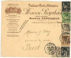 Promo 26 Avril 1899 Sage Enveloppe Illustrée De Nimes Vers Brest Maison Raphael - 1877-1920: Période Semi Moderne