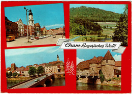 CPSM Allemagne Cham-Bayerischer Wald, Multivues, Timbre 1973 - Cham