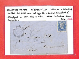 52 - HAUTE MARNE  -NIEDERWILLER-GC4589 Avec Cad Type 22-(indice 17) - Voir Descriptif De La Vente Avec Photo Du Scan- - 1849-1876: Periodo Clásico