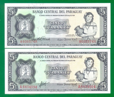 Paraguay 5 Guaranies (1963) P195a (two Diferent Sign.) UNC - Paraguay