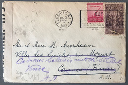 USA N°449 Et 452 Sur Enveloppe Censurée De FLUSHING N.Y 1941 Pour La France - (B2375) - Cartas