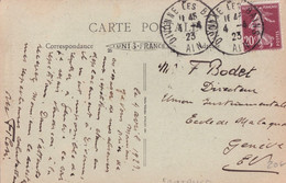 SEMEUSE - 1923 - TARIF FRONTALIER RARE ! YVERT 139 SEUL Sur CARTE POSTALE De DIVONNE LES BAINS => GENEVE (SUISSE) - 1906-38 Semeuse Con Cameo