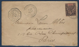 Lettre Oblitérée De Grand Bassam 1897 N°8 25c Noir /rose Pour Paris Dateur De La Ligne Loango A Marseille Signé Calves - Storia Postale