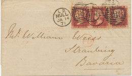 GB 1871 Superb Cover To BAVARIA With One Of The Rarest Plates QV LE Pl.142 (3x, SF, SG, SH) Tied By Duplex HULL / 383 - Cartas
