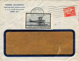 LETTRE COMMERCIALE : LEVASSEUR CONSTRUCTEUR AERONAUTIQUE, + 2 VIGNETTES D'HYDRAVION OBLI PARIS ,TYPE PAIX, COVER AIRMAIL - 1960-.... Brieven & Documenten