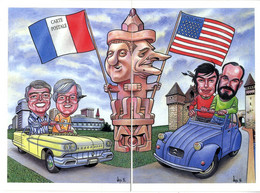 BERNARD  VEYRI BERNARD VEYRI  ET JEAN MICHEL RIVIERE RICK GEARY ET HAL OTAWAY -  PUZZLE 2 CARTES 1996  DEDICACE AU DOS - Veyri, Bernard