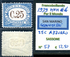 1939 SAN MARINO SEGNATASSE C 25 MNH SASSONE 57 - Timbres-taxe