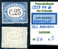 1939 SAN MARINO SEGNATASSE C 25 MH SASSONE 57 - Segnatasse